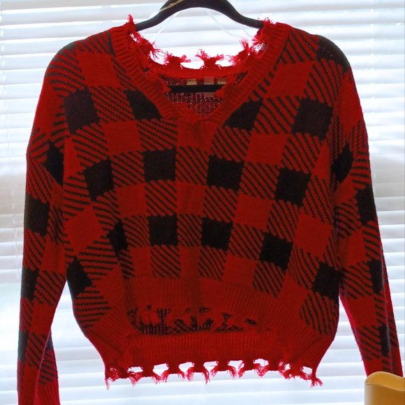 No Boundaries Sweaters - No Boundaries Plaid Sweater